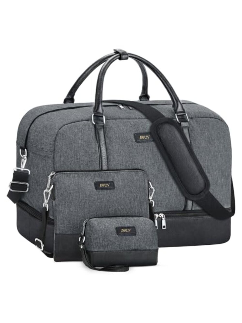 Womens Weekender Bag Set Oxford Fabric PU Leather Travel Duffel with Shoe